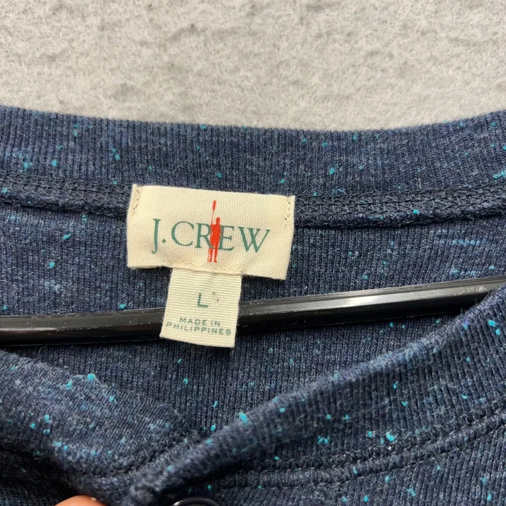 Vintage J. Crew Mens Oarsman Henley Shirt Large Navy Blue Teal Fleck Long Sleeve